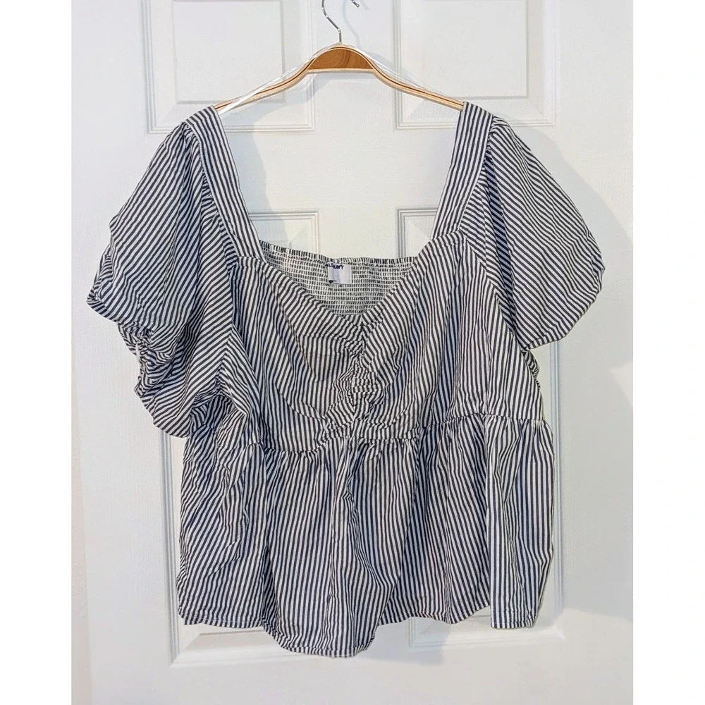 Old Navy‎ Striped Peplum Top Square Neck Puff Sleeve Blouse 4X NWOT